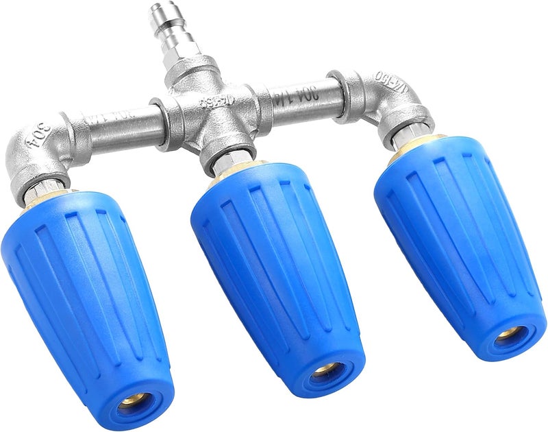 TasuoX Triple Turbo Nozzle Pressure Washer, 3-in-1 Power Washer Turbo Nozzle with 1/4" Quick Connect, 360° Rotating Turbo Nozzle Tip- 4000 PSI, 4-6 GPM, 2.0 Orifice, Blue - Image 1